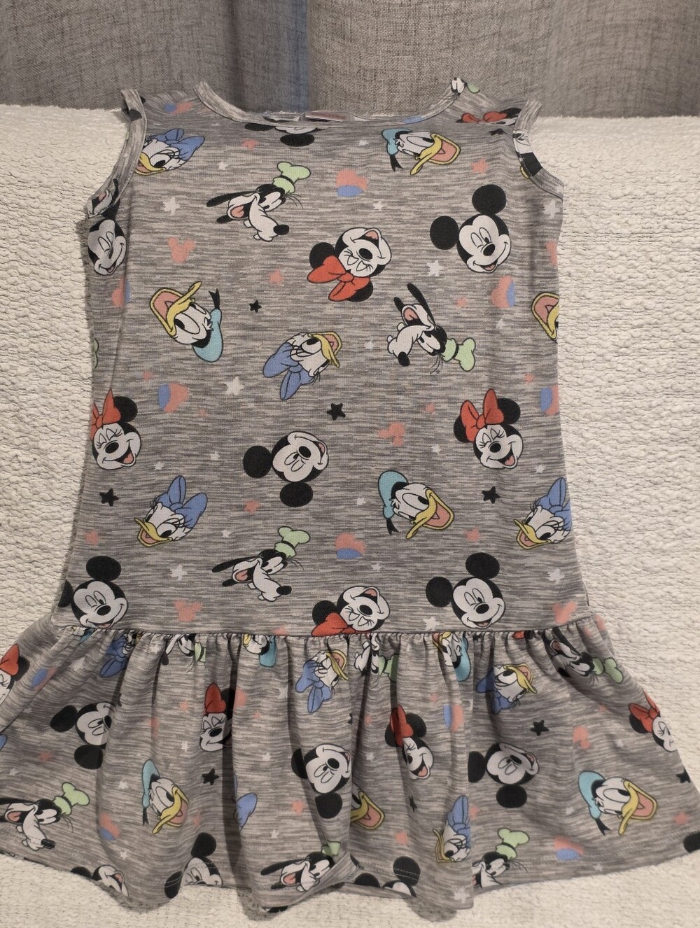 Disney Gray Mickey & Friends Ruffle Hem Dress with Colorful Character Accents